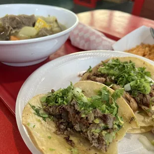 Caldo de res and street tacos