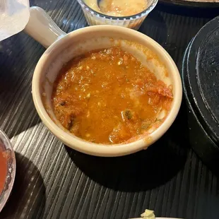 Habernera salsa- this time it was not spicy at all. Usually it has some green stuff swirled in the middle and it's nice and spicy.