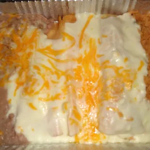 2 cheese and 1 chicken enchiladas to-go!