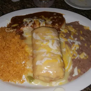 Chimichanga and enchilada dinner.