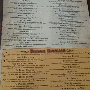 Menu as of 11/2017.