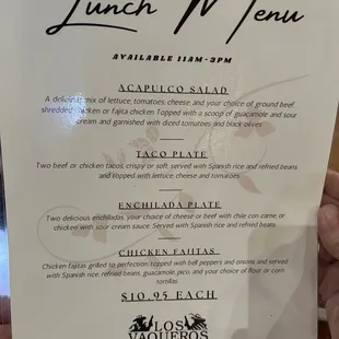 Lunch menu