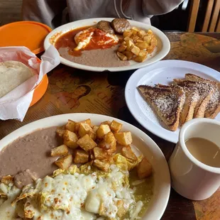 migas verdes &amp; huevos rancheros with a side of french toast