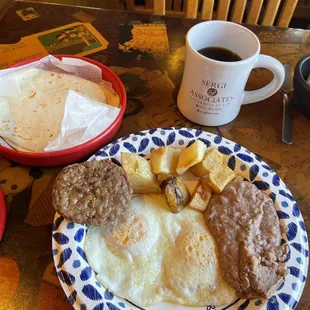 2 eggs and sausage plate.