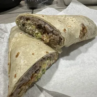 a burrito cut in half
