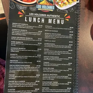 Lunch menu