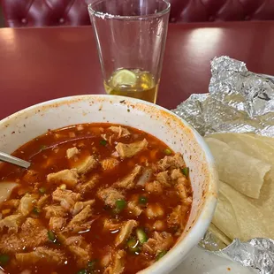 Homemade Menudo with warm tortillas on a Sunday morning was FABULOUS!! The large bowl is LARGE, I&apos;m guessing a quarts worth.
