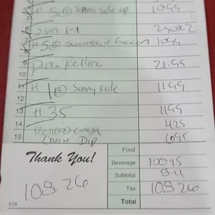 Our bill.  A bit pricey..