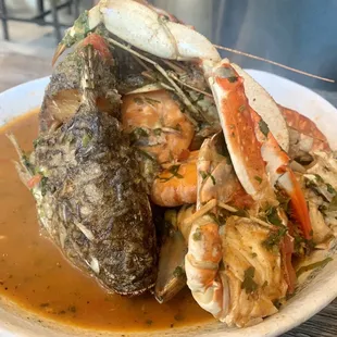 Seafood plate with whole fish