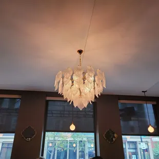a chandelier in a restaurant