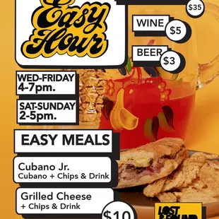 Take the edge off after work with this our killer happy hour, which we endearingly call 'Easy Hour'.