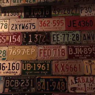 License plates next to bathroom at Lost &amp; Found