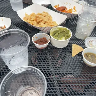 Rose, chips and guac, buffalo wings