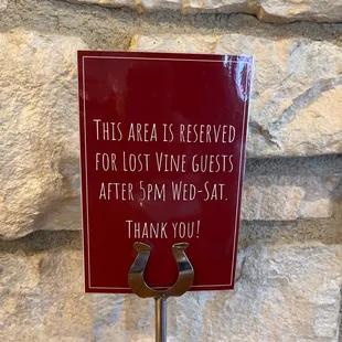 this area is reserved for lost wine guests