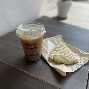 Iced Iced Lavender Honey Latte &amp; (GF) Lemon Poppyseed Scone