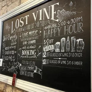 The Lost Vine menu