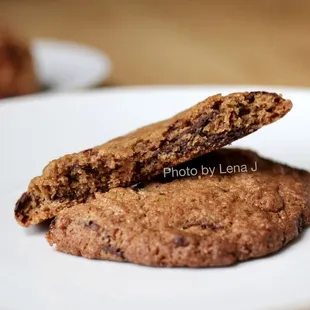 Inside of Spelt Chocolate Chip Cookie ($2.50) - malted chocolate chip cookie made with spelt flour. Very large