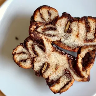 Inside of chocolate cherry babka knot ($4)