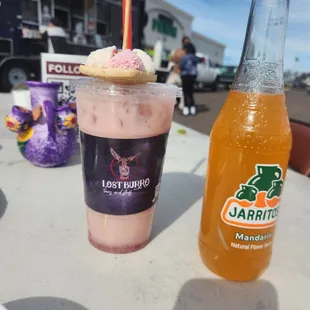 Strawberry horchata and Jarritos Mandarin soda