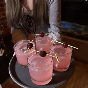 Peach and cherry blossom cocktail