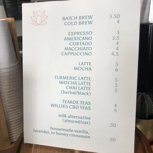 Drink menu