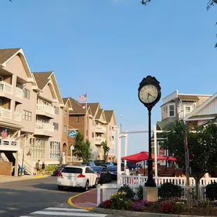 Restaurant is on right with the green roof.