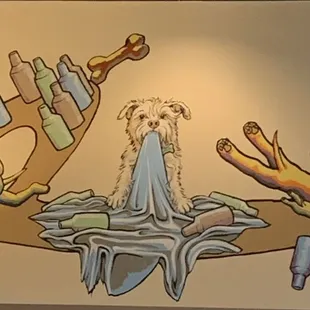 a dog in a fountain