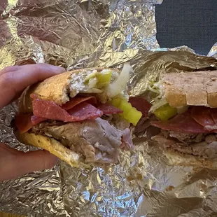 Create your own sandwich. Roast beef, pepperoni, salami, banana peppers, onion, horseradish mayo. Exactly what I was craving and so tasty!