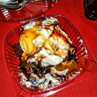 Bad Dog A La Mode: Chocolate chip brownie topped with vanilla ice cream, chocolate syrup and whipped cream. $8.95