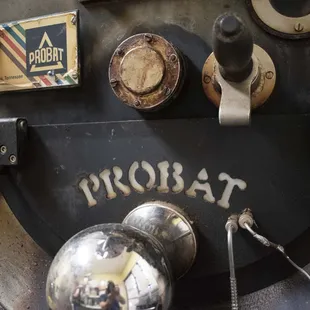 a close up of a coffee roaster