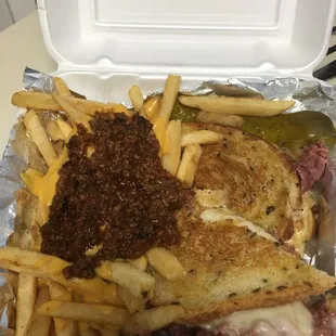 Reuben with chili cheese fries. My favorite!