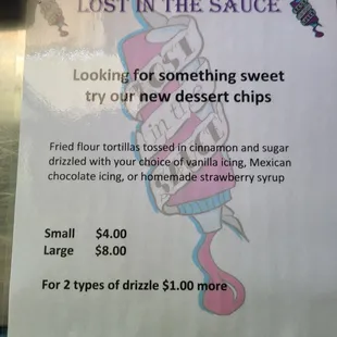 a sign for a dessert