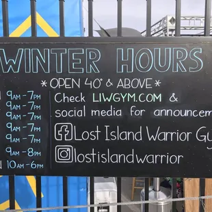 lostislandwarrior Winter Hours
