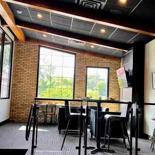 a table and chairs in a restaurant