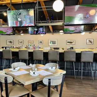 tables and chairs in a restaurant