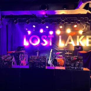 a stage with purple lights