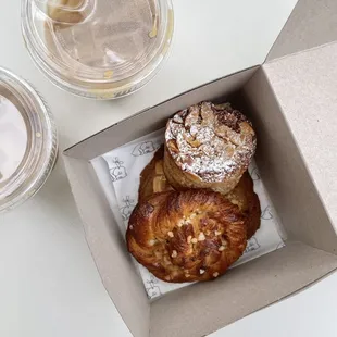 cardamom bun, lingonberry almond cake, and sourdough brown butter pecan cookie