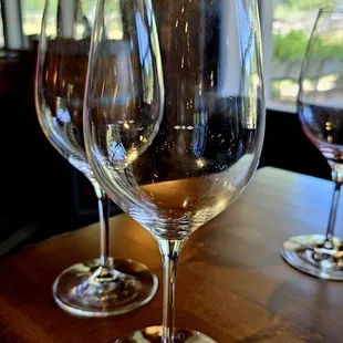 empty wine glasses on a table