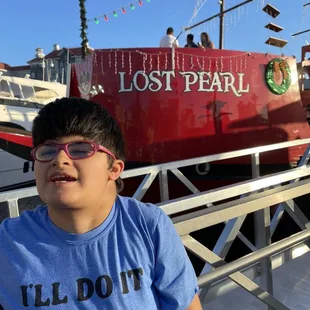 Maddy getting ready to board the pirate ship