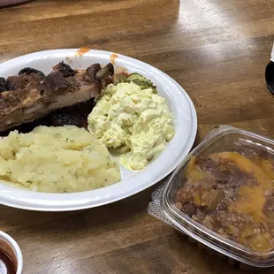 Beef Brisket, Parsley Potatoes, Potato Salad, Peach Cobbler