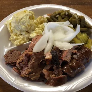 Two Meat Plate with green beans and Potato Salad