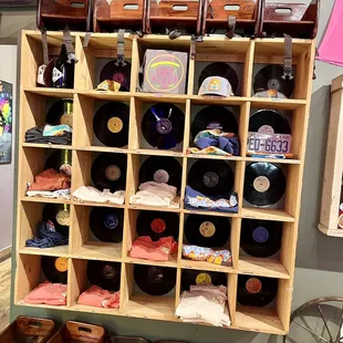 a display of vinyl records in a store