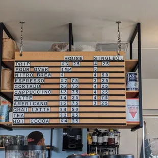 a menu on the wall