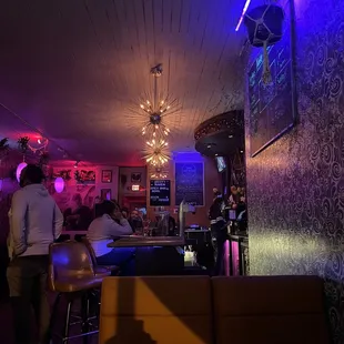 people in a dimly lit bar