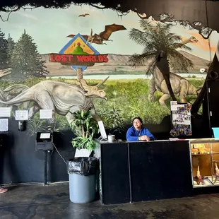 Receptionist with checkin counters.