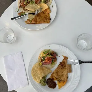 two plates of food on a table