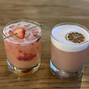 two drinks on a wooden table