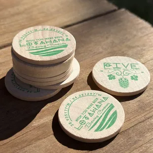 a stack of coasters on a table