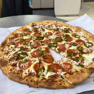 16" Pepperoni and jalapeños