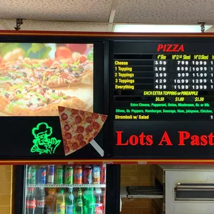 ows a menu for a pizza restaurant